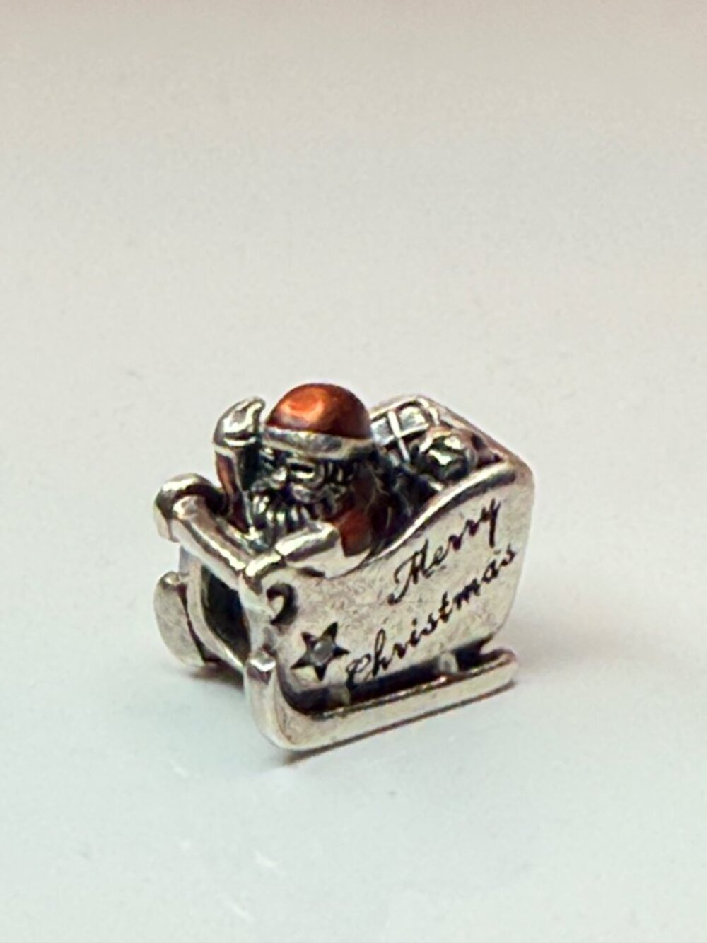 Retired Pandora Sleighing Santa Christmas Charm 792004CZ Red Enamel